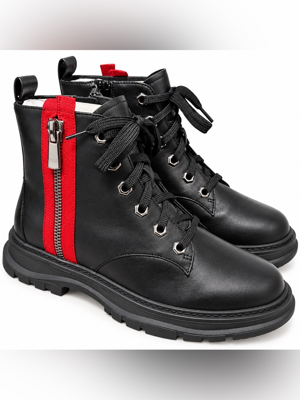 Bolton-L Leather Combat Boots in Black & Red US 7